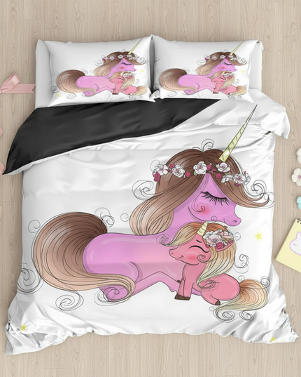 sweety pink mama unicorn bedding - flat-lay