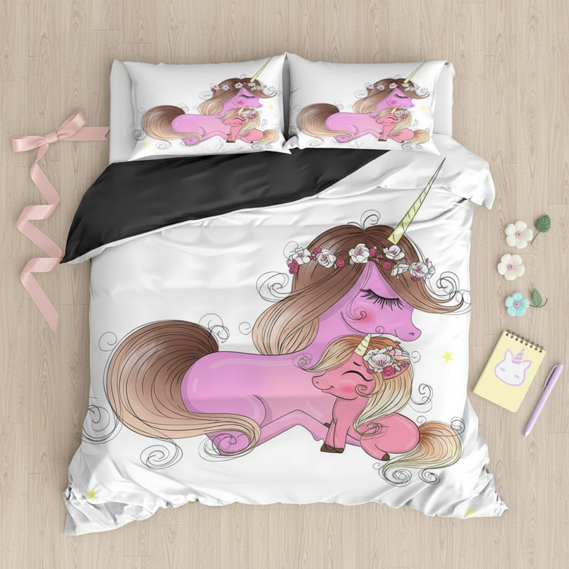 sweety pink mama unicorn bedding - flat-lay