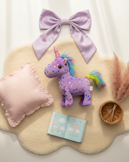 talking unicorn plush - flat-lay