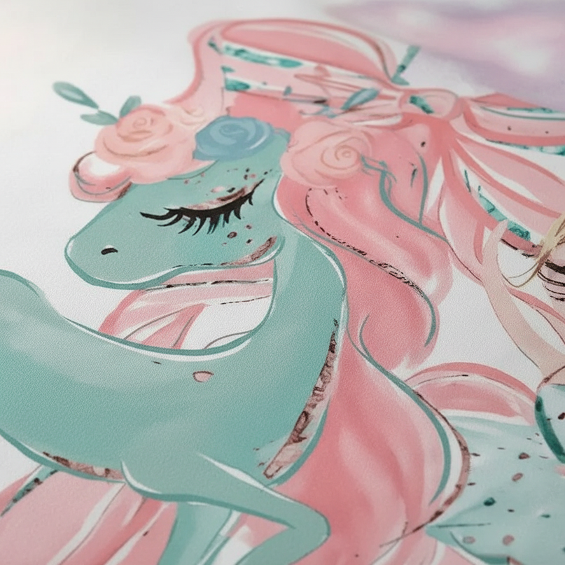 teal ballerina unicorn bedding - detail