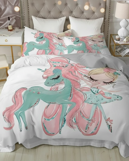 teal ballerina unicorn bedding - lifestyle
