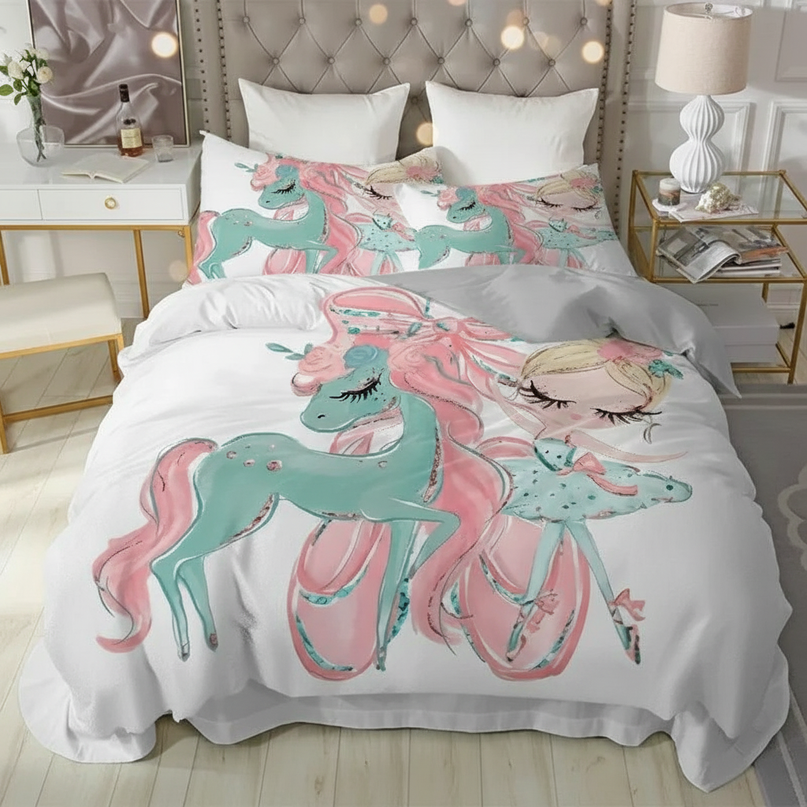 teal ballerina unicorn bedding - lifestyle