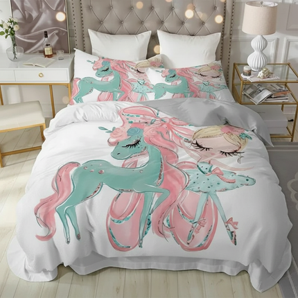 teal ballerina unicorn bedding - lifestyle