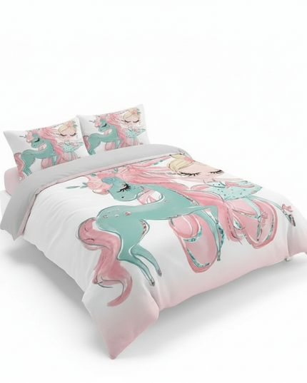 teal ballerina unicorn bedding - white-bg