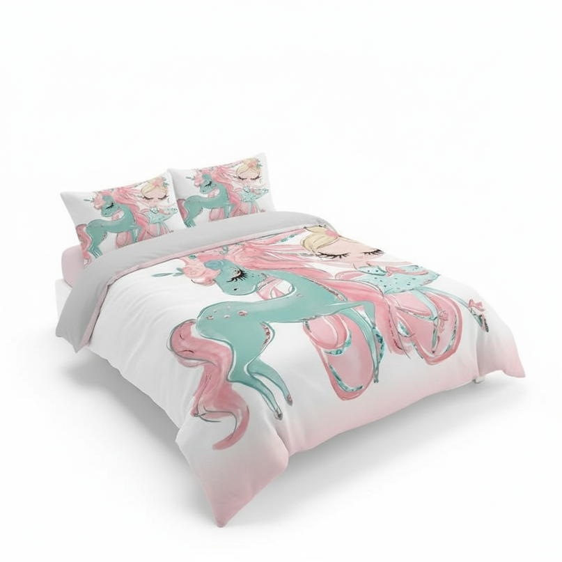 teal ballerina unicorn bedding - white-bg