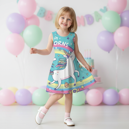 teal believe unicorn dress - front