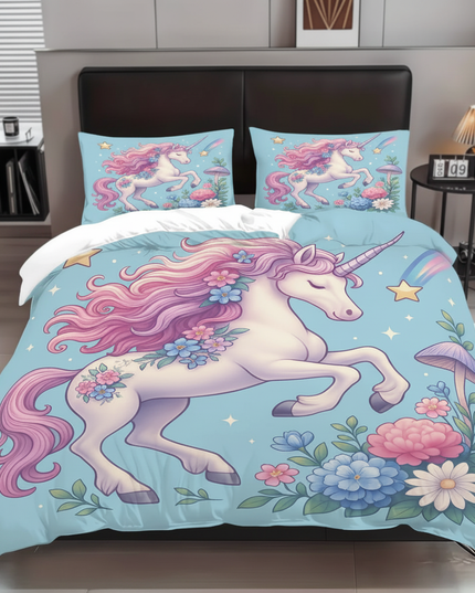 teal floral unicorn bedding - lifestyle