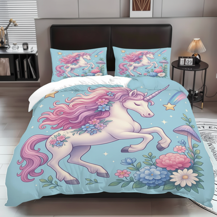 teal floral unicorn bedding - lifestyle