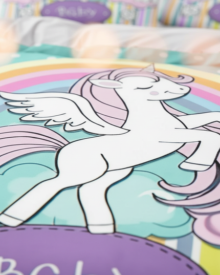 teal nursery unicorn bedding - detail