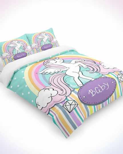teal nursery unicorn bedding - white-bg
