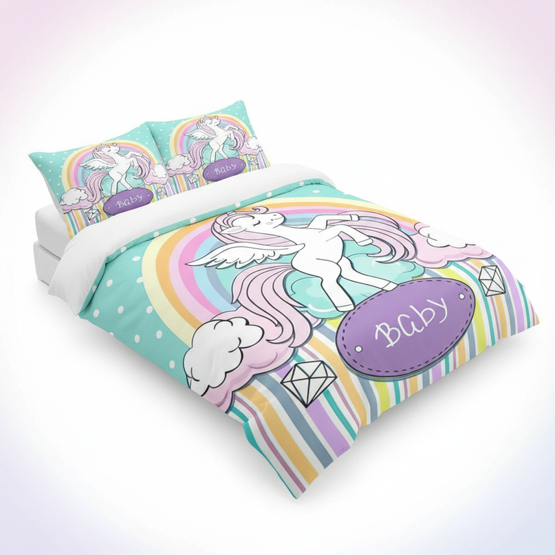 teal nursery unicorn bedding - white-bg