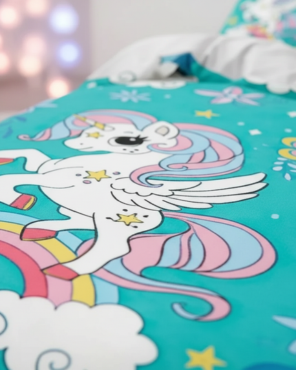 teal pegasus flower unicorn bedding - detail