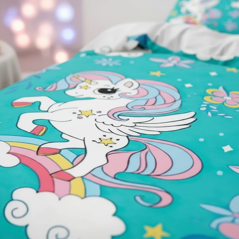 teal pegasus flower unicorn bedding - detail