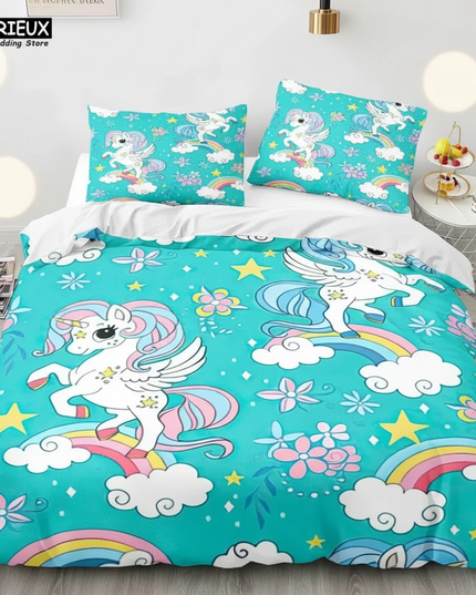 teal pegasus flower unicorn bedding - lifestyle