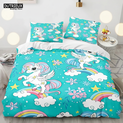 teal pegasus flower unicorn bedding - lifestyle