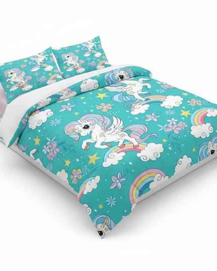 teal pegasus flower unicorn bedding - white-bg