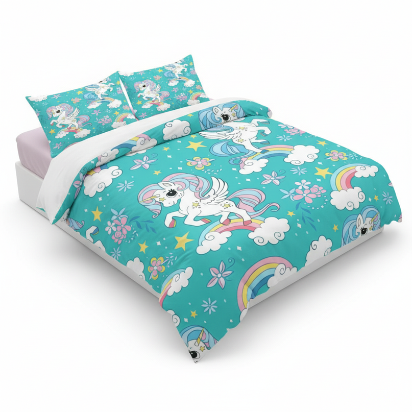 teal pegasus flower unicorn bedding - white-bg