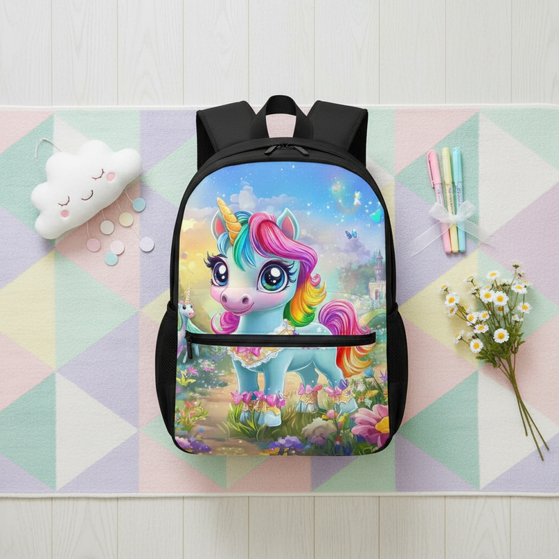 teal unicorn backpack girls - flat-lay