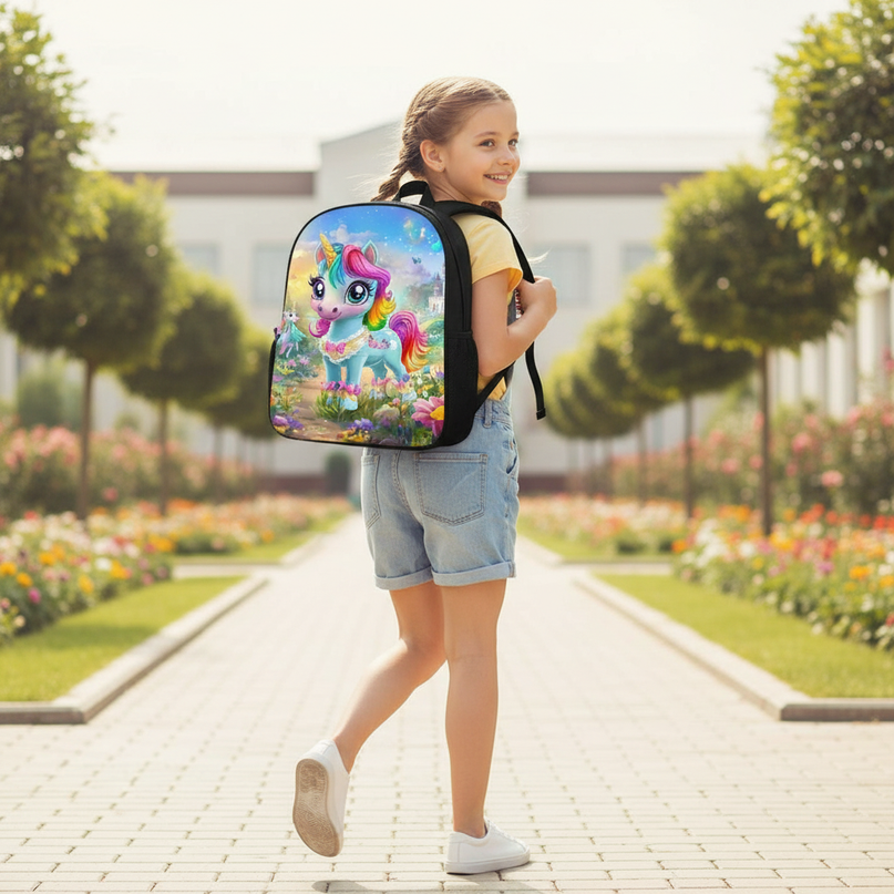 teal unicorn backpack girls - in-use
