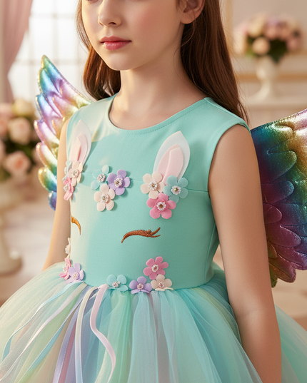 teal unicorn ball gown dress - detail