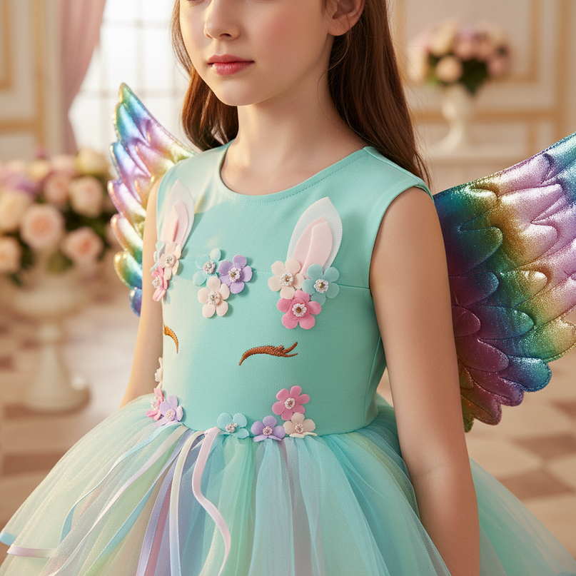 teal unicorn ball gown dress - detail