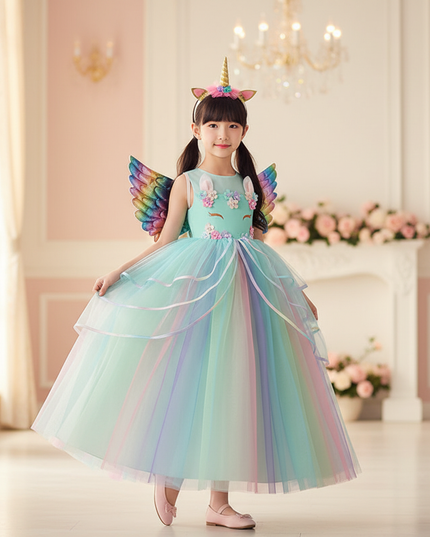 teal unicorn ball gown dress - front
