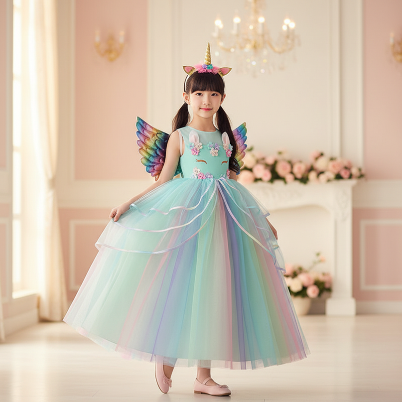 teal unicorn ball gown dress - front