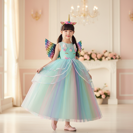 teal unicorn ball gown dress - front