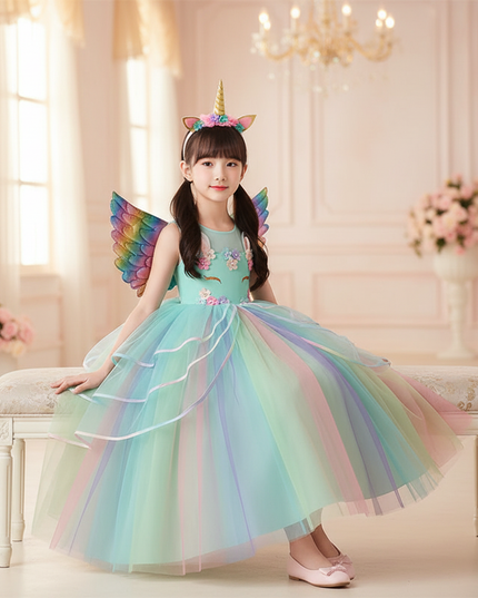 teal unicorn ball gown dress - sitting