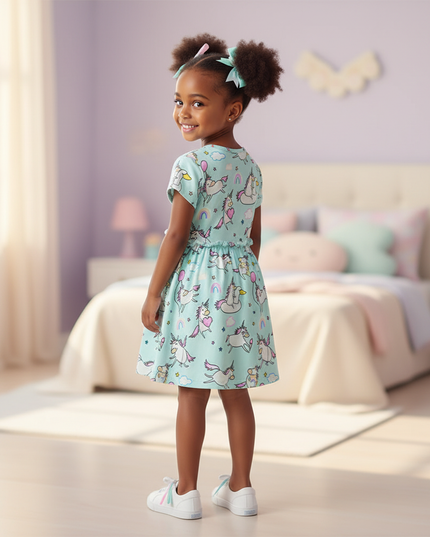 teal unicorn balloon dress - back
