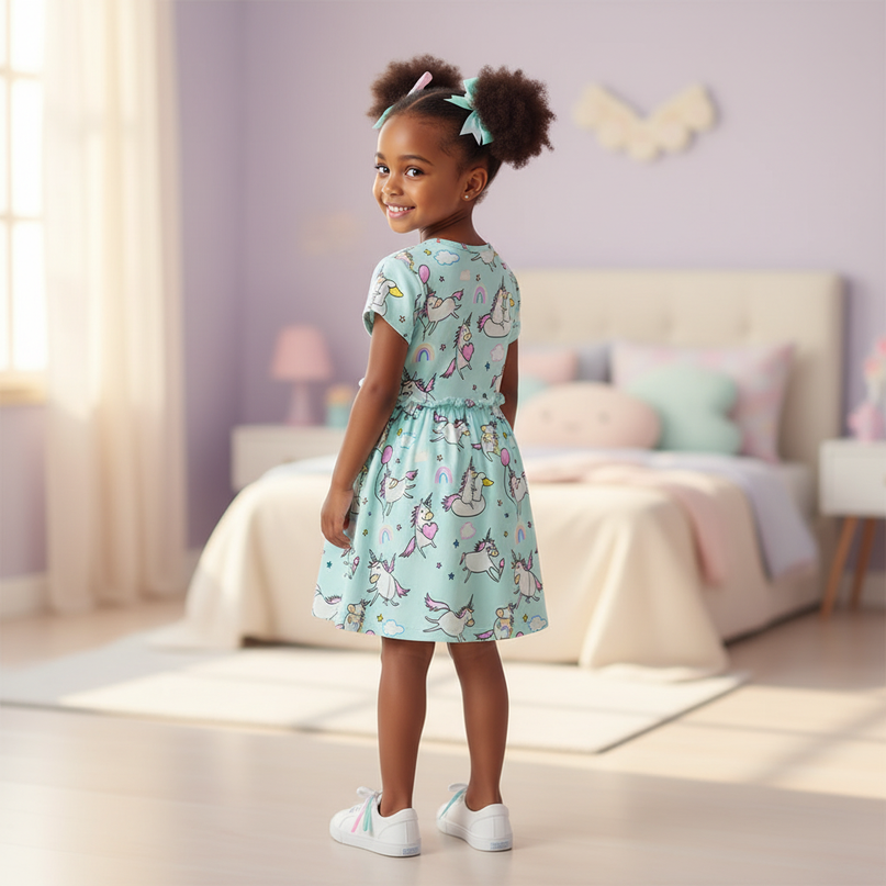teal unicorn balloon dress - back