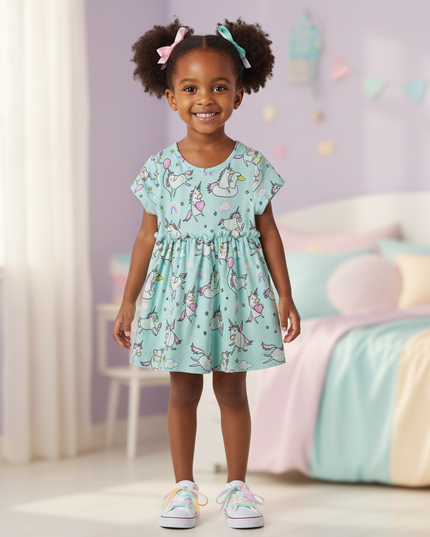 teal unicorn balloon dress - detail