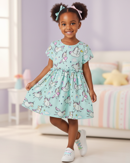 teal unicorn balloon dress - front
