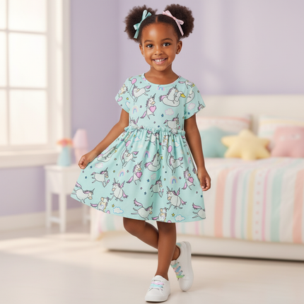 teal unicorn balloon dress - front