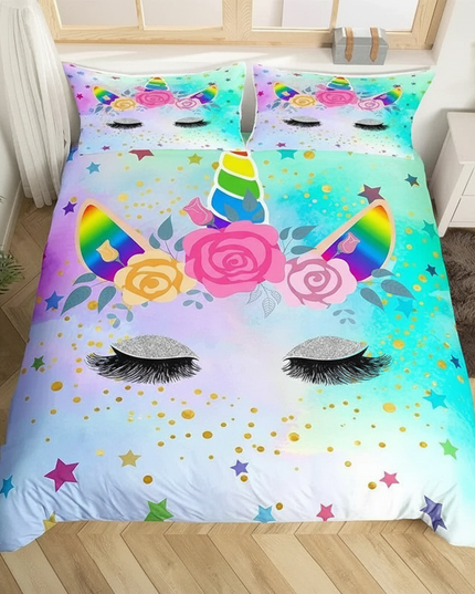 teal unicorn bedding - lifestyle