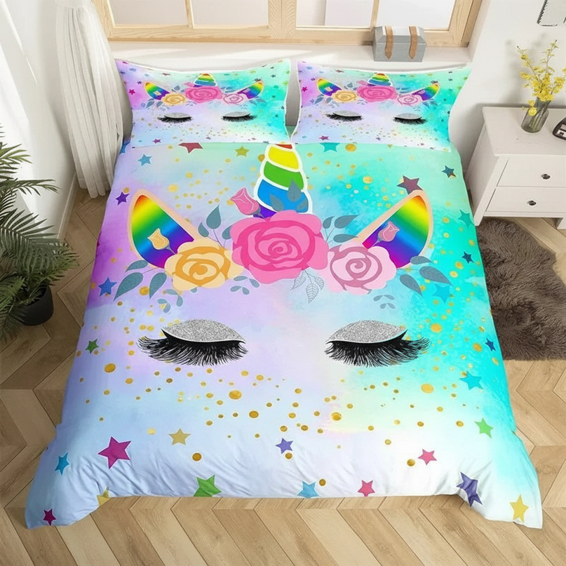 teal unicorn bedding - lifestyle