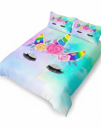 teal unicorn bedding - white-bg