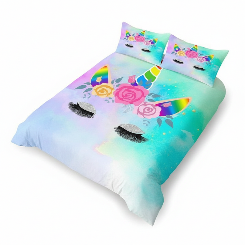 teal unicorn bedding - white-bg