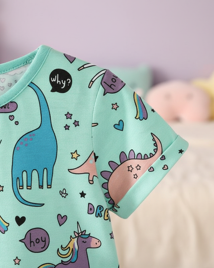teal unicorn dino dress - detail