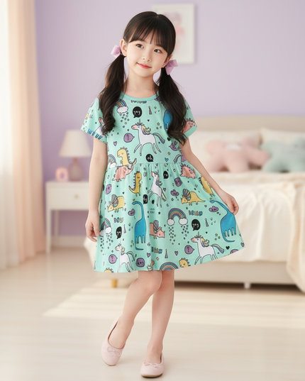 teal unicorn dino dress - front