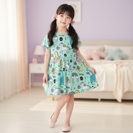 teal unicorn dino dress - front
