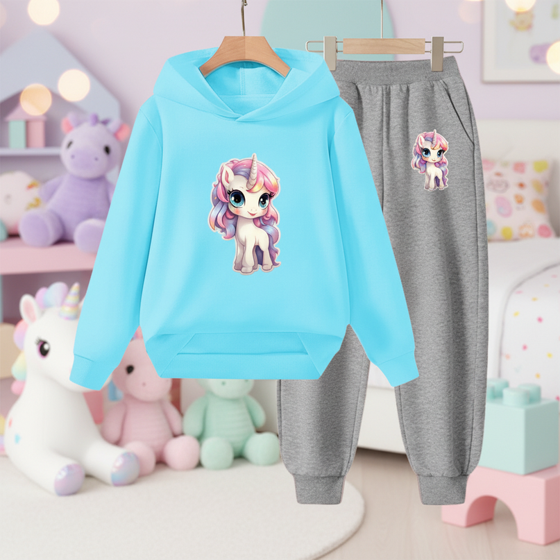 teal unicorn hoodie kids - lifestyle