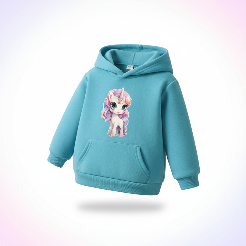 teal unicorn hoodie kids - white-bg