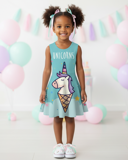 teal unicorn ice cream dress - back