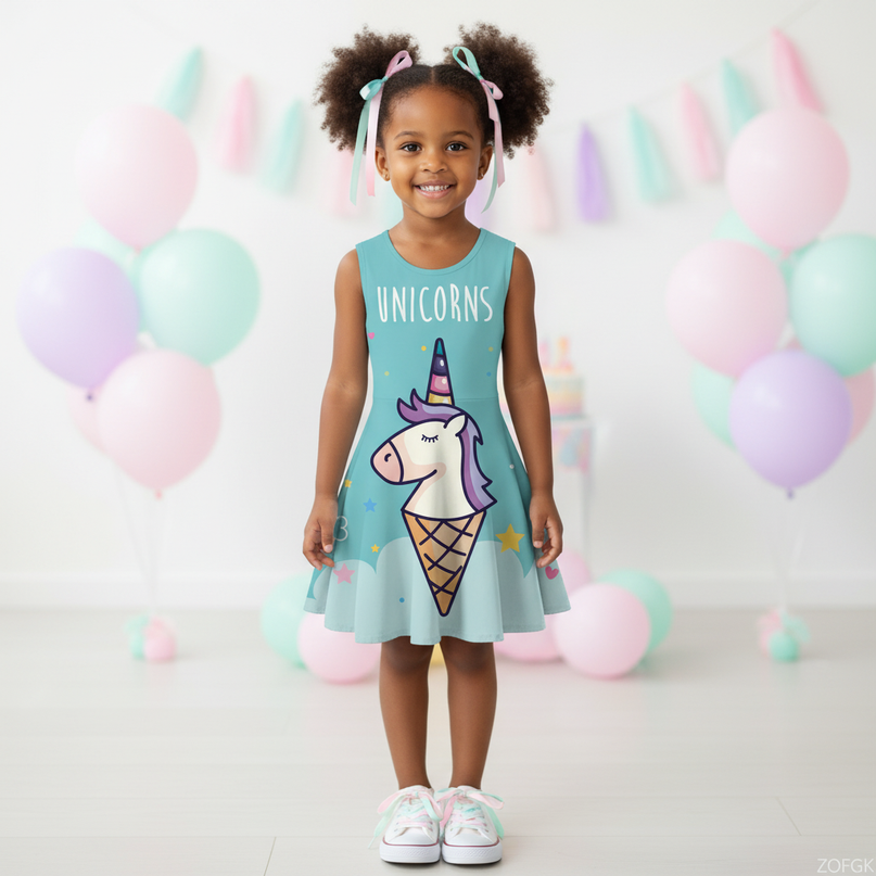 teal unicorn ice cream dress - back
