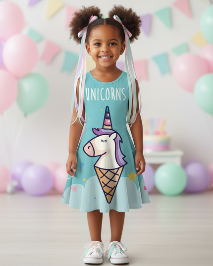 teal unicorn ice cream dress - detail
