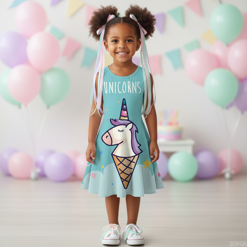 teal unicorn ice cream dress - detail
