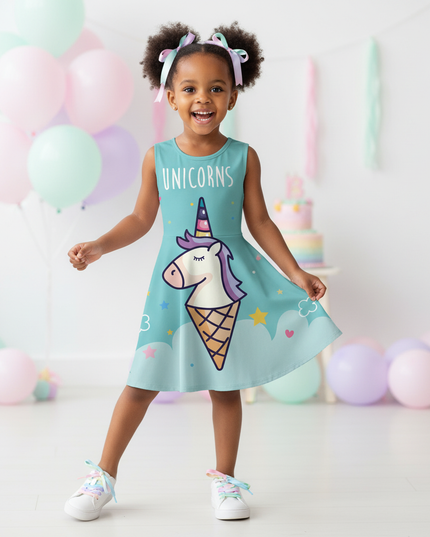 teal unicorn ice cream dress - front