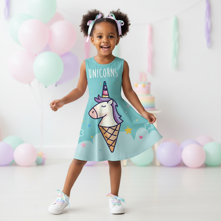 teal unicorn ice cream dress - front