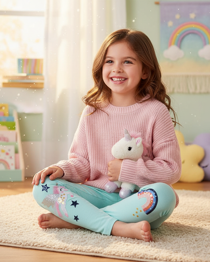 teal unicorn leggings - in-use